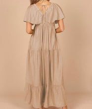 Load image into Gallery viewer, Textured V Neck Flutter Sleeve Ruffled Maxi Dress