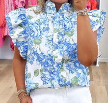 Load image into Gallery viewer, Floral Print Ruffle Sleeve Frilly Button Up Shirt