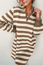 Load image into Gallery viewer, Stripe Collared V Neck Long Sleeve Loose Casual Dress