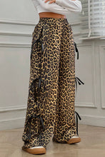 Load image into Gallery viewer, Leopard Print Bow Tie Drawstring Elastic Waist Loose High Waist Pants