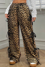Load image into Gallery viewer, Leopard Print Bow Tie Drawstring Elastic Waist Loose High Waist Pants