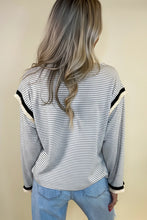 Load image into Gallery viewer, Stripe Contrasted Ruffle Trim Loose Long Sleeve Top