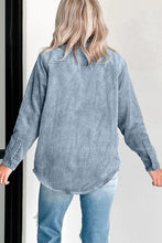 Load image into Gallery viewer, Stone Blue Plaid Corduroy Reversible Button Up Shacket