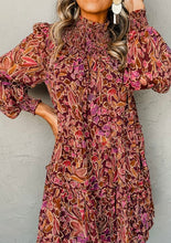 Load image into Gallery viewer, Floral Print Long Sleeve Shirred High Neck Loose Mini Dress