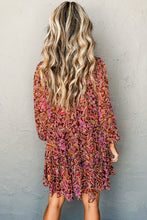 Load image into Gallery viewer, Floral Print Long Sleeve Shirred High Neck Loose Mini Dress