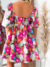 Load image into Gallery viewer, Floral Print Square Neck Short Puff Sleeve Dress