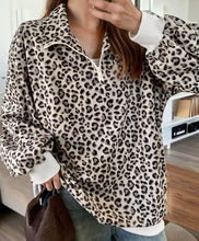 Load image into Gallery viewer, Leopard Print Quarter Zip Corded Sweatshirt