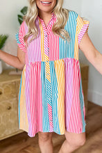 Load image into Gallery viewer, Striped Short Sleeve Buttoned Shirt Dress