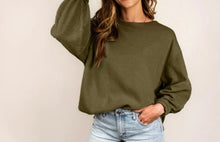 Load image into Gallery viewer, Seagrass Horizontal Ribbed Exposed Seam Patchwork Sleeve Loose Top