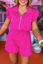 Load image into Gallery viewer, Half Zip Ruffle Sleeve Drawstring Romper