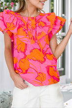 Load image into Gallery viewer, Floral Ruffled Trim Flutter Sleeve Summer Top