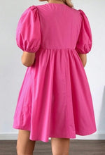 Load image into Gallery viewer, Color Puff Sleeve Tie Front High Waist Mini Dress