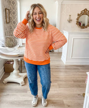 Load image into Gallery viewer, Stripe Exposed Seam Drop Shoulder Casual Pullover Top