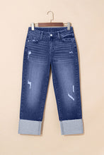 Load image into Gallery viewer, Folded Cuffs Distressed Straight High Waist Jeans