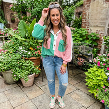 Load image into Gallery viewer, Colorblock Ribbed Collared Oversized Shirt