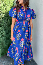 Load image into Gallery viewer, Floral Puff Short Sleeve V Neck High Waist Maxi Dress