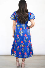 Load image into Gallery viewer, Floral Puff Short Sleeve V Neck High Waist Maxi Dress