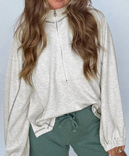 Load image into Gallery viewer, Grey Half Zip Stand Neck Seam Detail Long Sleeve Top