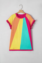 Load image into Gallery viewer, Color Block Ruffled Crew Neck Loose Fit T Shirt