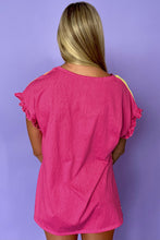 Load image into Gallery viewer, Color Block Ruffled Crew Neck Loose Fit T Shirt