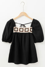 Load image into Gallery viewer, Flower Crochet Square Neck Textured Short Sleeve Blouse