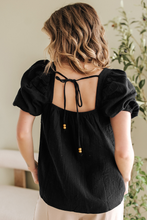 Load image into Gallery viewer, Flower Crochet Square Neck Textured Short Sleeve Blouse