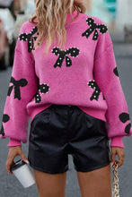 Load image into Gallery viewer, Pearl Embellished Bow Pattern Loose Sweater