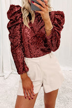 Load image into Gallery viewer, Sequin Mock Neck Bubble Sleeve Top