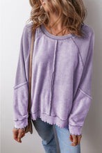 Load image into Gallery viewer, Petal Waffle Knit Patchwork Exposed Seam Raglan Sweatshirt