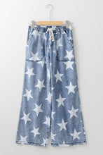Load image into Gallery viewer, Star Print Light Wash Drawstring High Waist Wide Leg Jeans