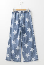 Load image into Gallery viewer, Star Print Light Wash Drawstring High Waist Wide Leg Jeans