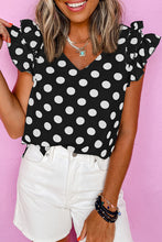 Load image into Gallery viewer, Polka Dot Print Ruffled Sleeve V Neck Blouse