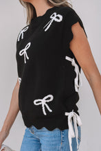 Load image into Gallery viewer, Bow Print Side Ties Scalloped Hem Sweater