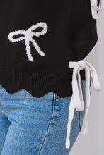 Load image into Gallery viewer, Bow Print Side Ties Scalloped Hem Sweater