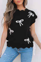 Load image into Gallery viewer, Bow Print Side Ties Scalloped Hem Sweater