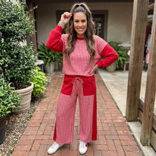 Load image into Gallery viewer, Plaid Patchwork Long Sleeve Pullover Wide Leg Pant Set