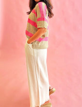 Load image into Gallery viewer, Striped Colorblock Short Sleeve Crew Neck Lightweight Sweater