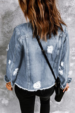 Load image into Gallery viewer, INSTOCK SMALL Distressed Raw Hem Button up Denim jacket