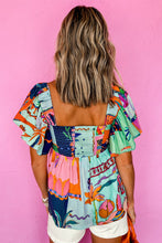 Load image into Gallery viewer, Tropical Printed Square Neck Flutter Sleeve Babydoll Blouse