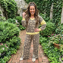Load image into Gallery viewer, Leopard Print Long Sleeve V-Neck Wide Leg Pant Set