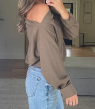 Load image into Gallery viewer, Waffle Knit Asymmetric Neck Long Sleeve Top