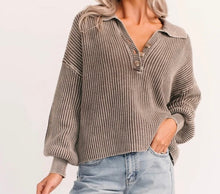 Load image into Gallery viewer, Mineral Washed Knit Button Polo Collar Loose Sweater