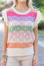 Load image into Gallery viewer, Stripe Colorblock Hollowed Knit Scallop Edge Sweater