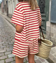 Load image into Gallery viewer, Stripe Tie Front Top and High Waist Shorts Set