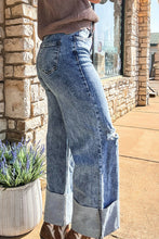 Load image into Gallery viewer, Mineral Wash Bottom Cuff Distressed Wide Leg Jeans