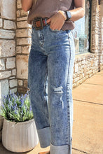 Load image into Gallery viewer, Mineral Wash Bottom Cuff Distressed Wide Leg Jeans