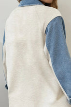Load image into Gallery viewer, Denim Patchwork Buttoned Polo Collar Long Sleeve Top