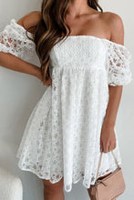 Load image into Gallery viewer, Floral Lace Puff Sleeve Empire Waist Mini Dress