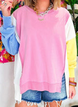 Load image into Gallery viewer, Bonbon Color Block Exposed Seam Side Slits Crewneck Sweatshirt
