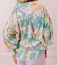 Load image into Gallery viewer, Floral Print Shirred Cuff Oversized Shirt